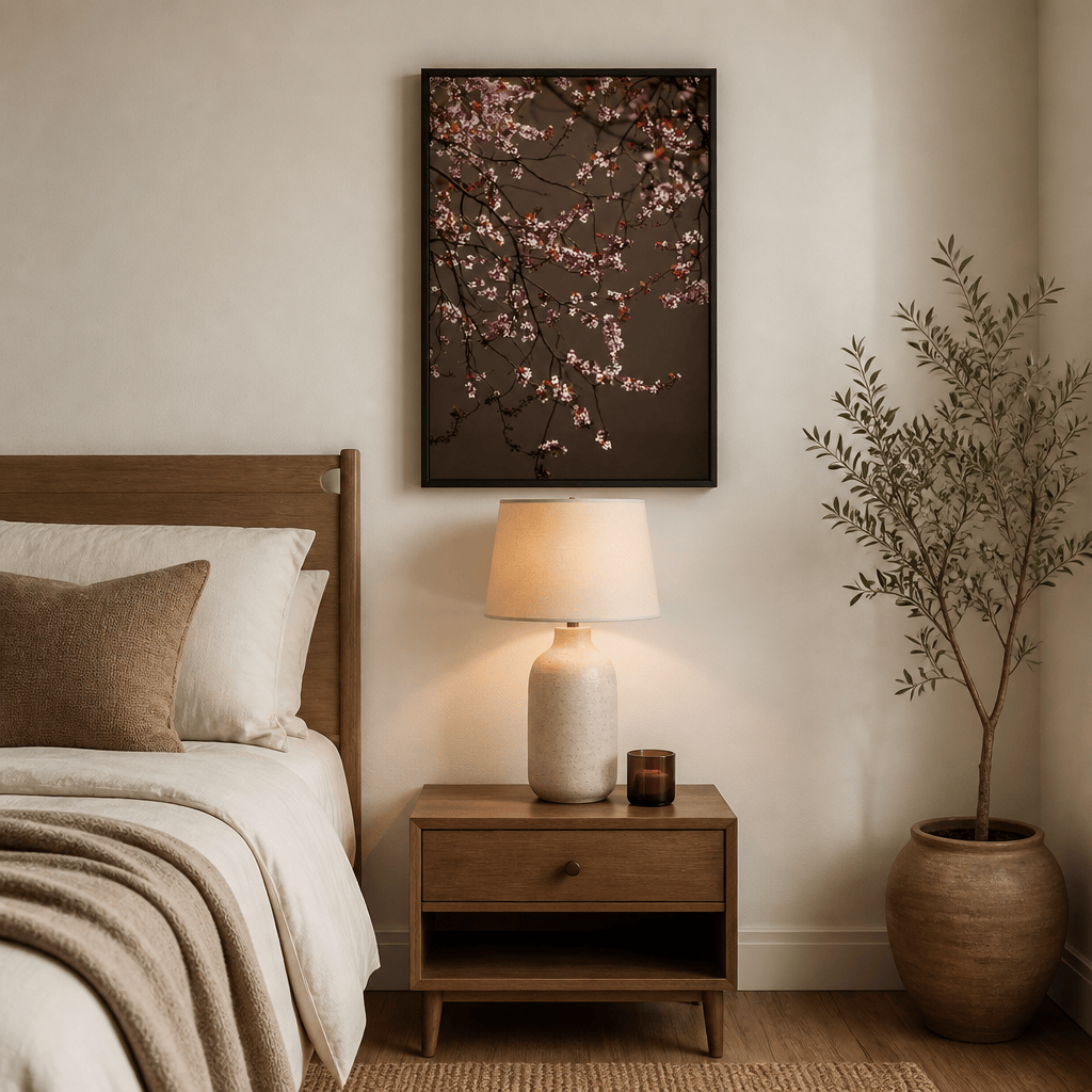 Room mockup featuring Soft Glowing Blossoms Photo Print