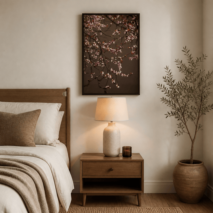 Room mockup featuring Soft Glowing Blossoms Photo Print
