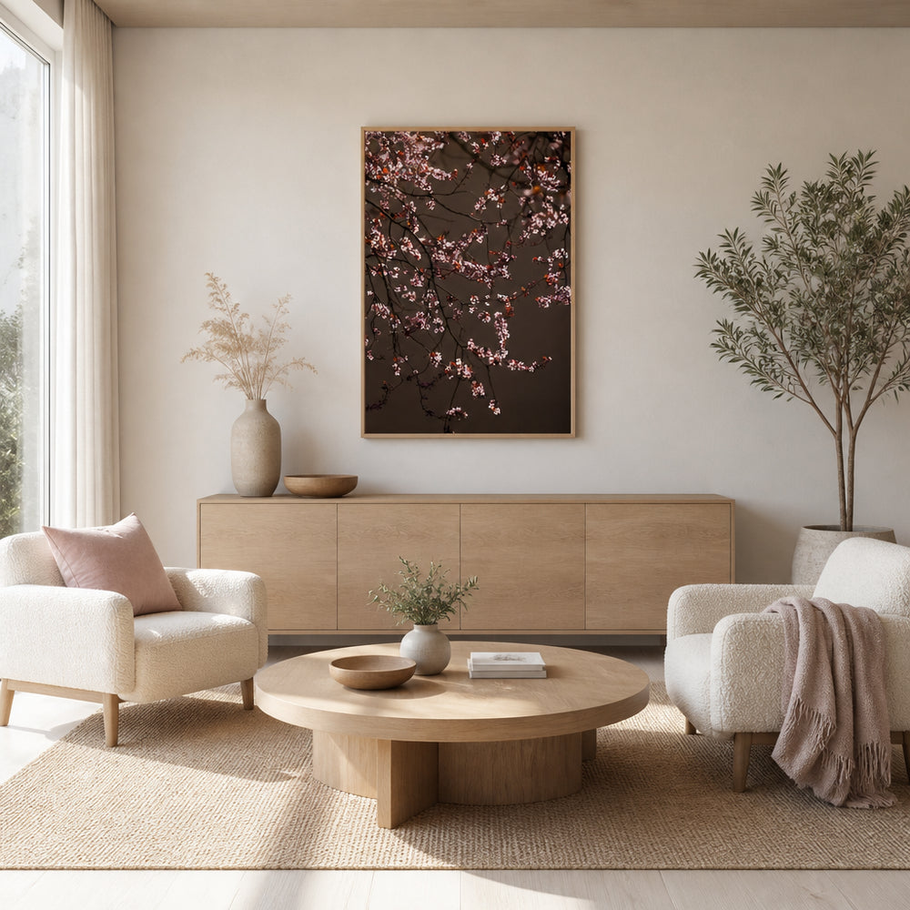 Room mockup featuring Soft Glowing Blossoms Photo Print