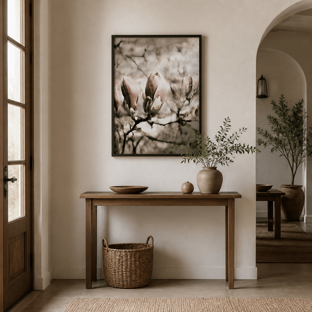 Room mockup featuring Soft Magnolia Buds Photo Print