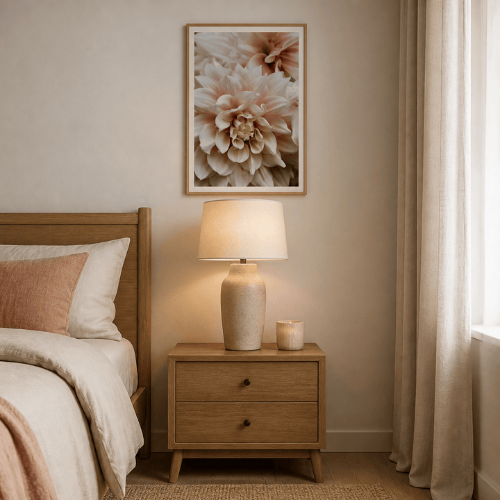 Room mockup featuring Soft Pink Dahlias Photo Print