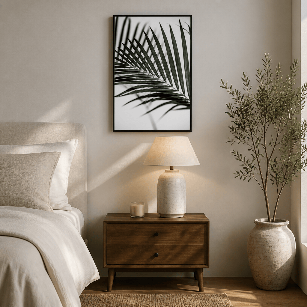 Room mockup featuring Vibrant Green Palm Leaf Photo Print