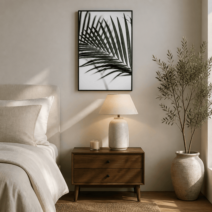 Room mockup featuring Vibrant Green Palm Leaf Photo Print