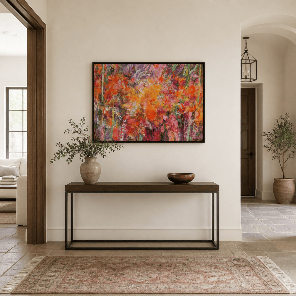 Room mockup featuring Vibrant Flora Tapestry Art Print