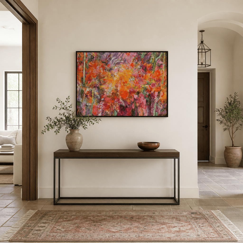 Room mockup featuring Vibrant Flora Tapestry Art Print