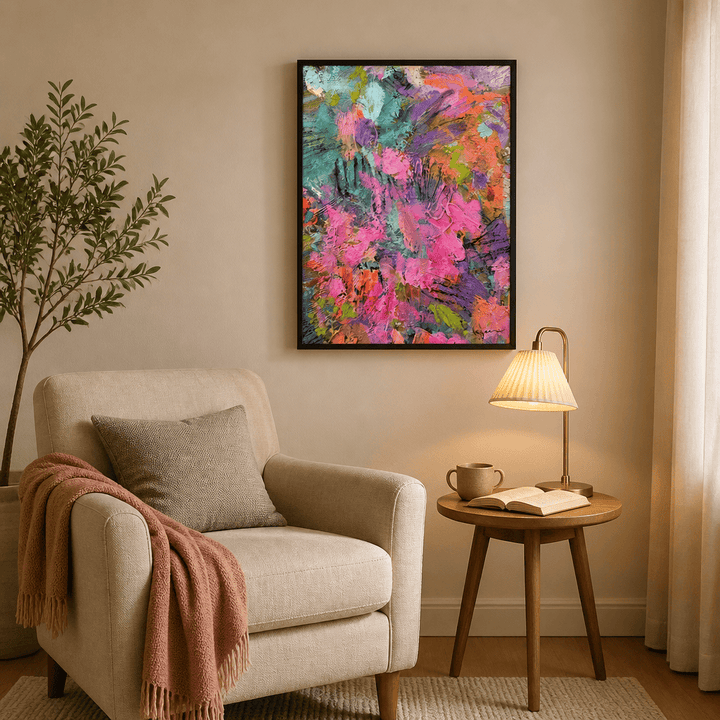 Room mockup featuring Vibrant Whirlwind Art Print