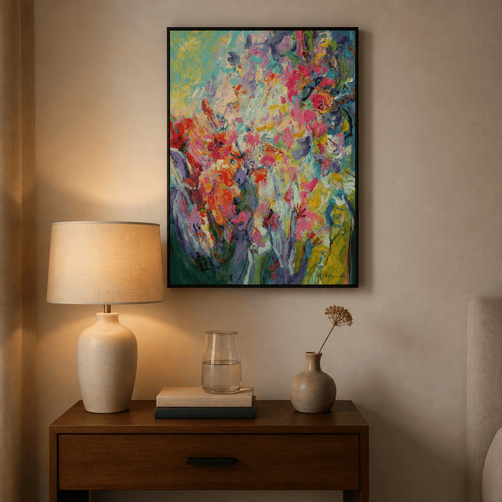 Room mockup featuring Vivid Floral Symphony Art Print