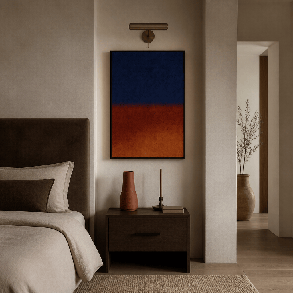 Room mockup featuring Blue & Red Art Print