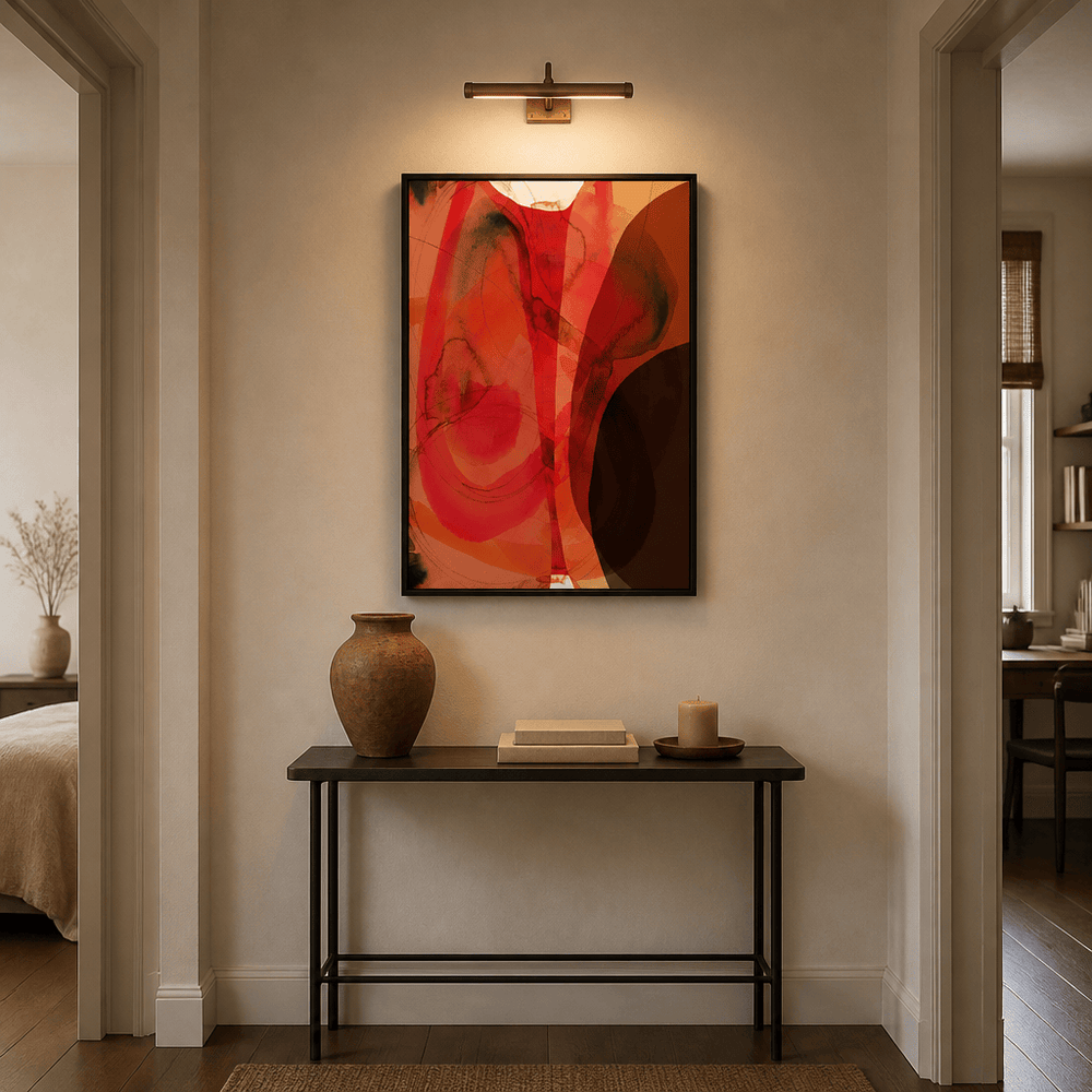 Room mockup featuring Orange Red Abstract Flow Art Print