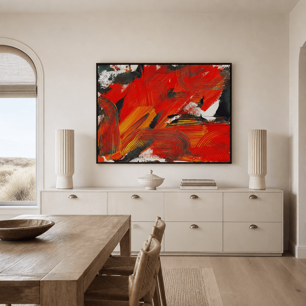 Room mockup featuring Red Orange Abstract Texture Art Print