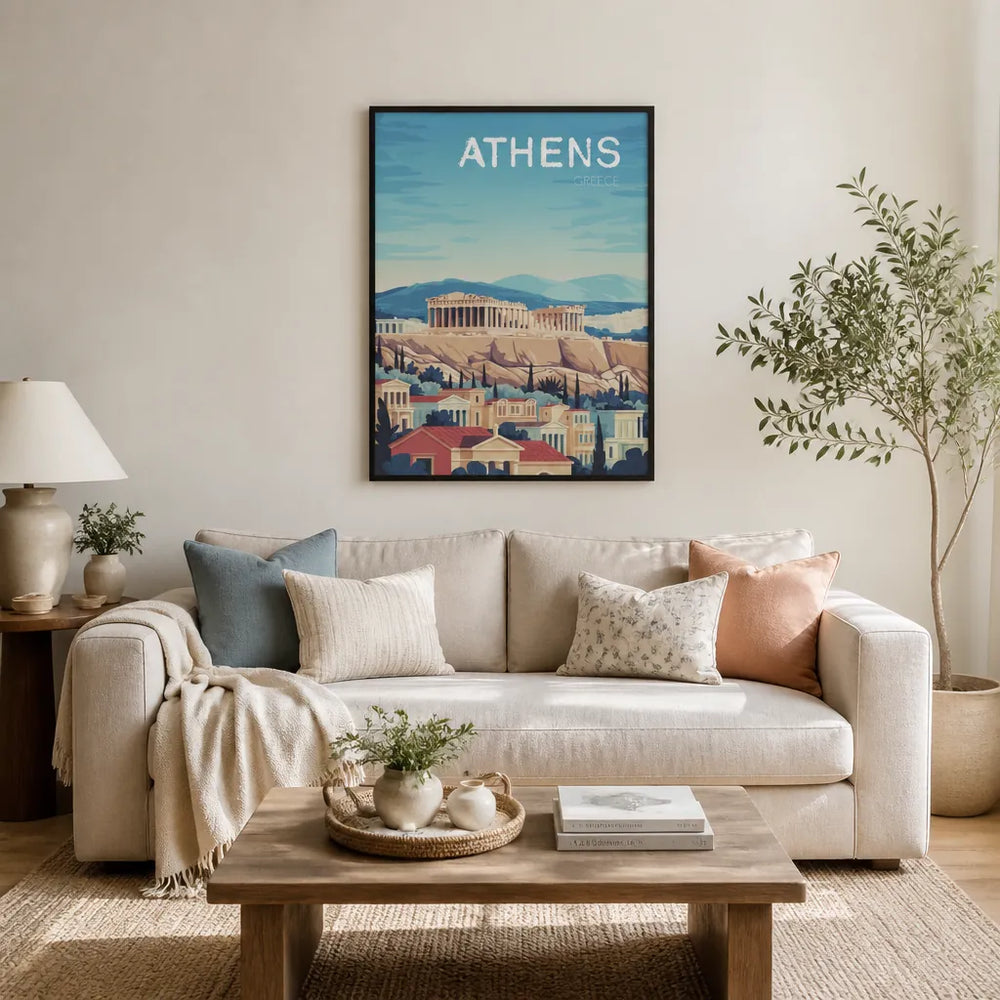 Room mockup featuring Athens Acropolis Vista Art Print