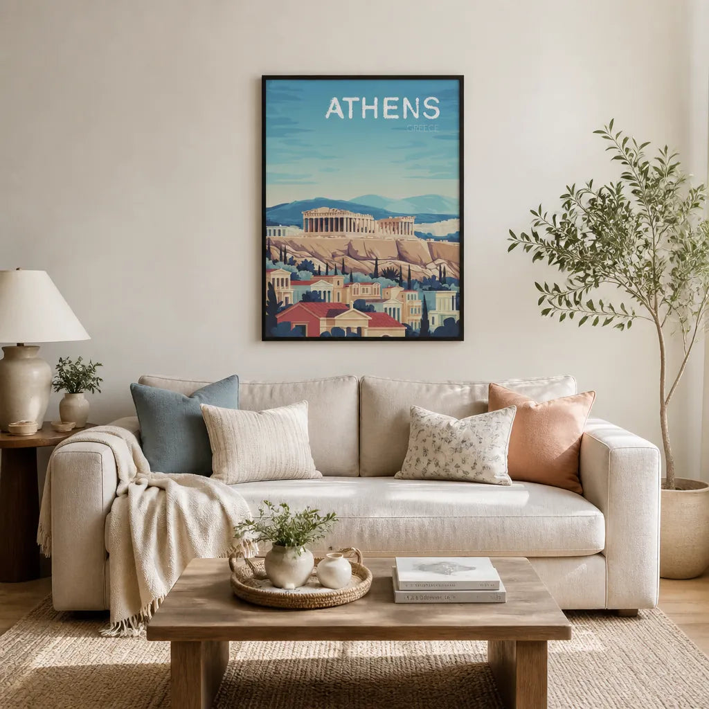 Room mockup featuring Athens Acropolis Vista Art Print