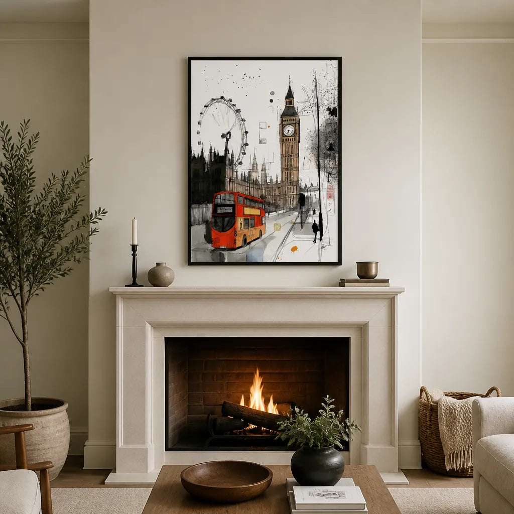 Room mockup featuring Big Ben London Bus Art Print