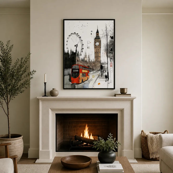 Room mockup featuring Big Ben London Bus Art Print