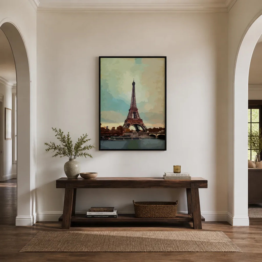 Eiffel Tower Paris Sunset Art Print in a room setting