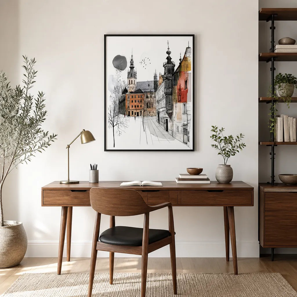 Room mockup featuring Historic European City Sketch Art Print