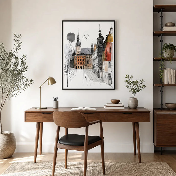 Room mockup featuring Historic European City Sketch Art Print