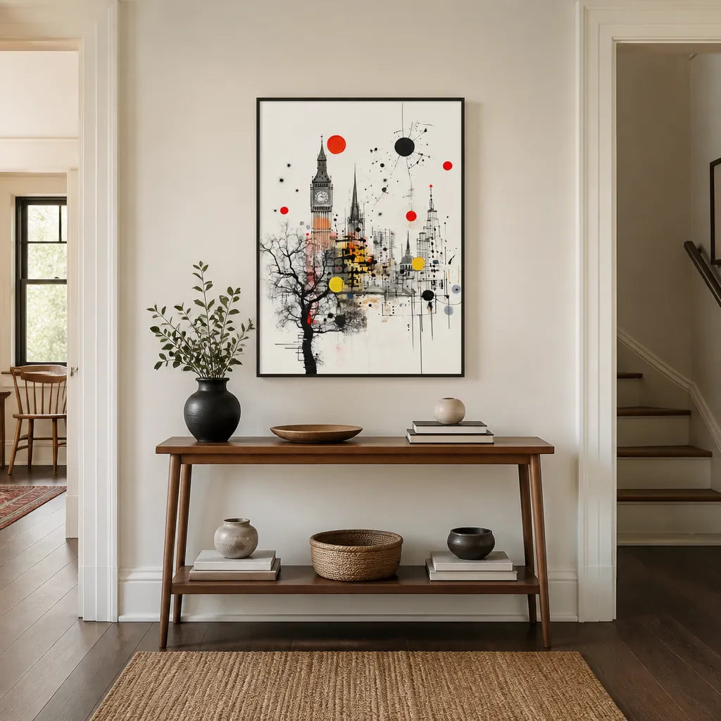 Room mockup featuring London Abstract Cityscape Art Print