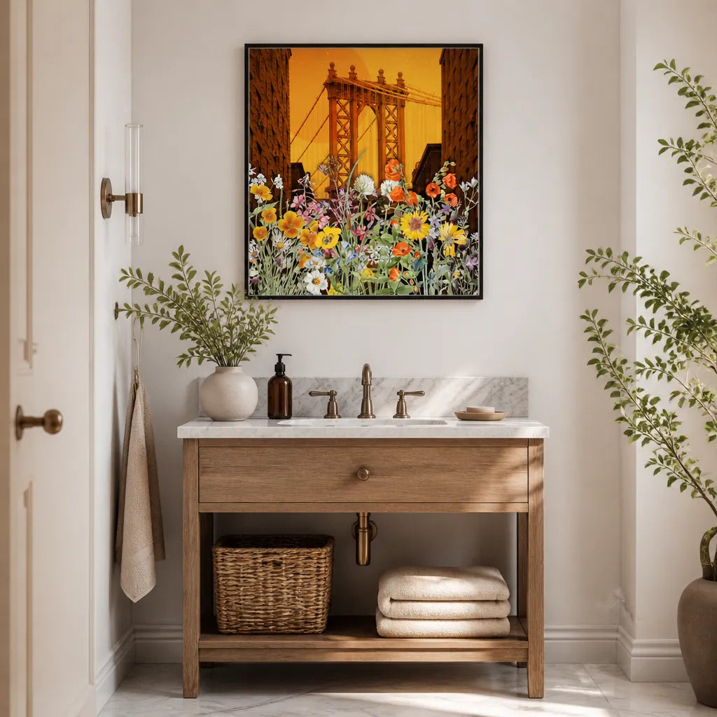 Room mockup featuring Manhattan Bridge Flowers Art Print