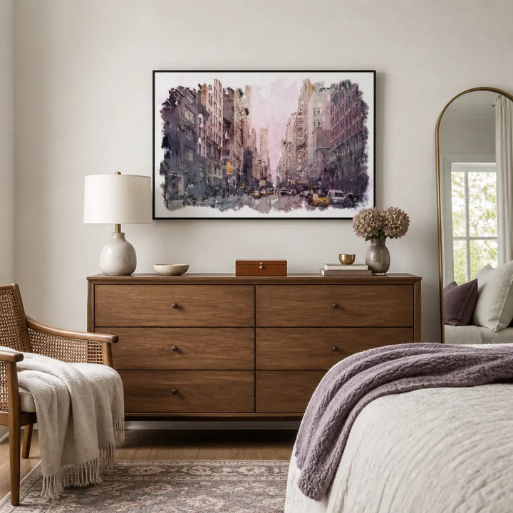 Room mockup featuring Metropolis Street Life Art Print