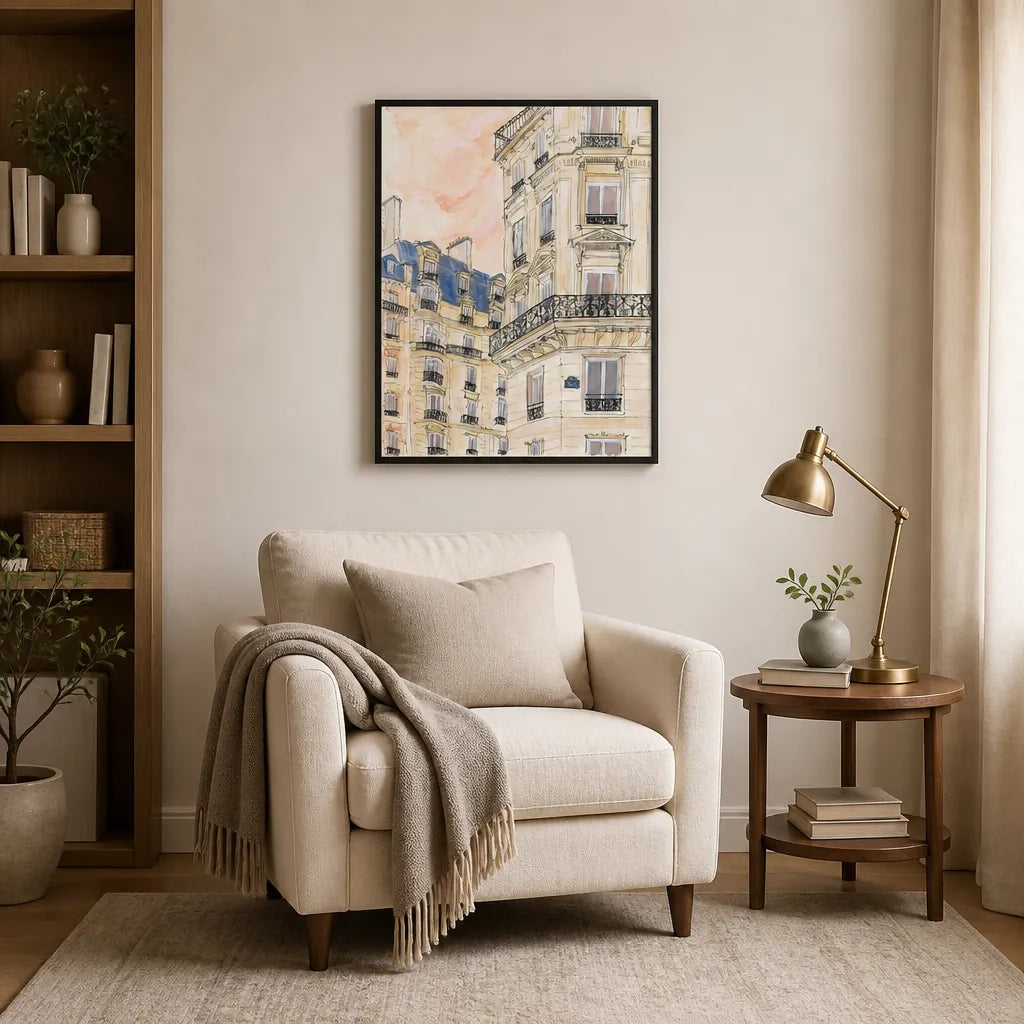 Room mockup featuring Parisian Street Corner Art Print