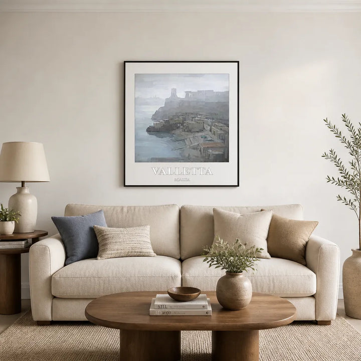 Room mockup featuring Valletta Harbor View Art Print
