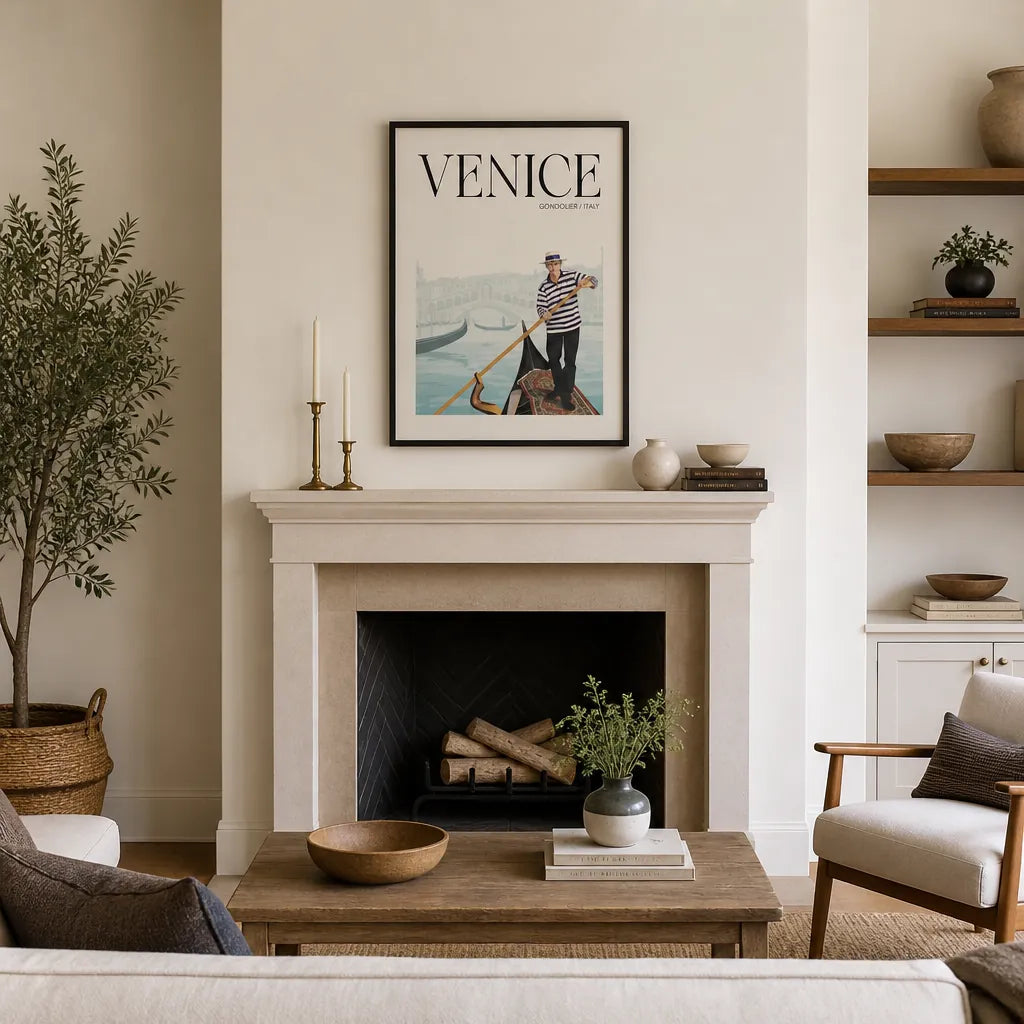 Room mockup featuring Venice Gondolier Scene Art Print