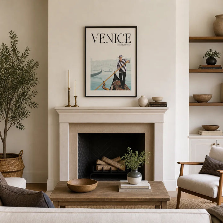 Room mockup featuring Venice Gondolier Scene Art Print