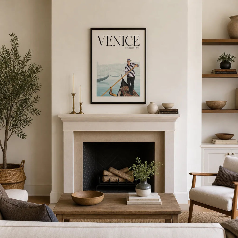 Venice Gondolier Scene Art Print in a room setting