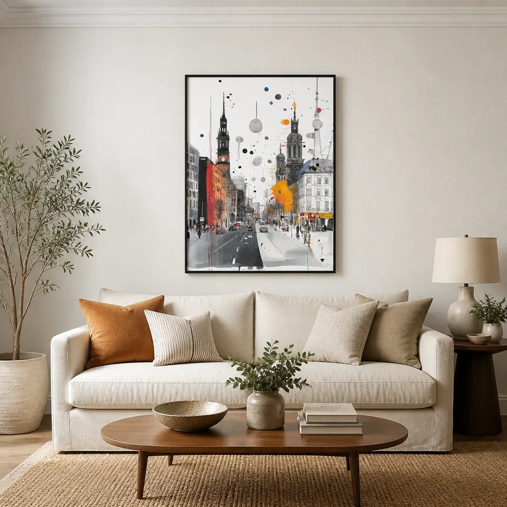 Room mockup featuring Vibrant City Street Sketch Art Print