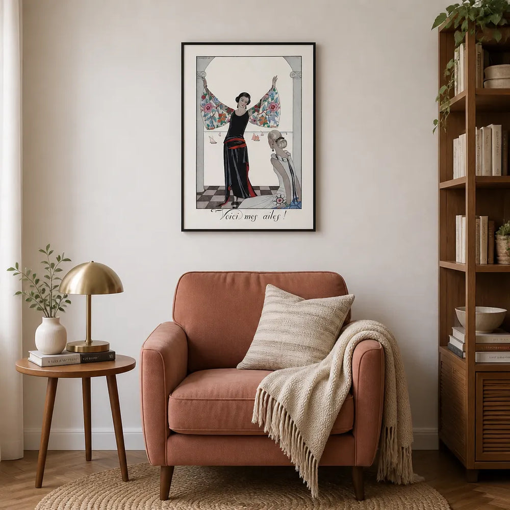 Room mockup featuring Voici Mes Ailes! Fashion 1923 Art Print