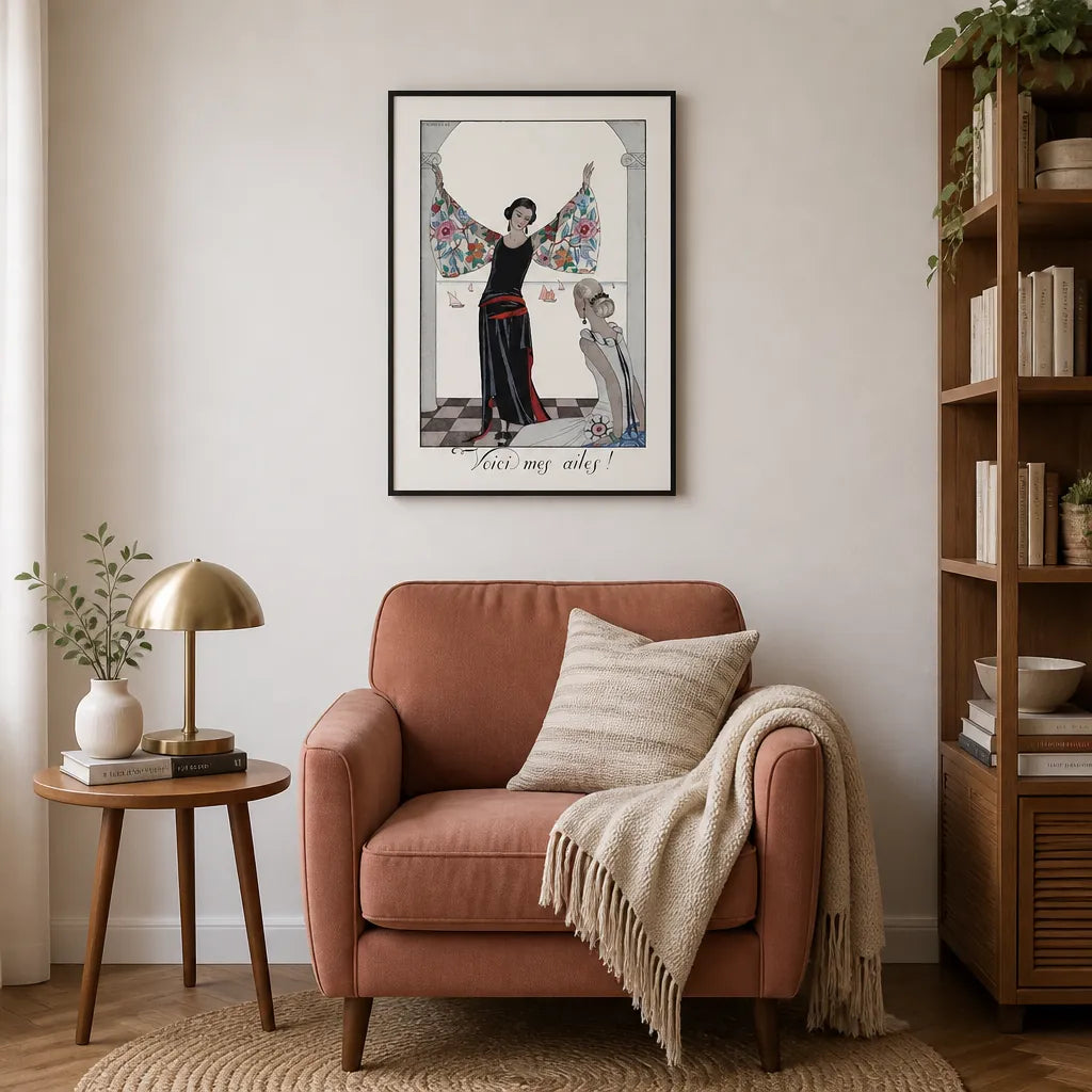 Room mockup featuring Voici Mes Ailes! Fashion 1923 Art Print