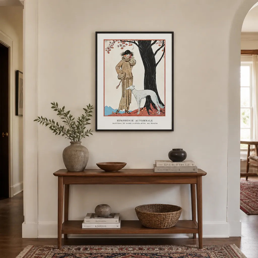 Room mockup featuring Autumn Symphony: Mantle Afternoon Art Print