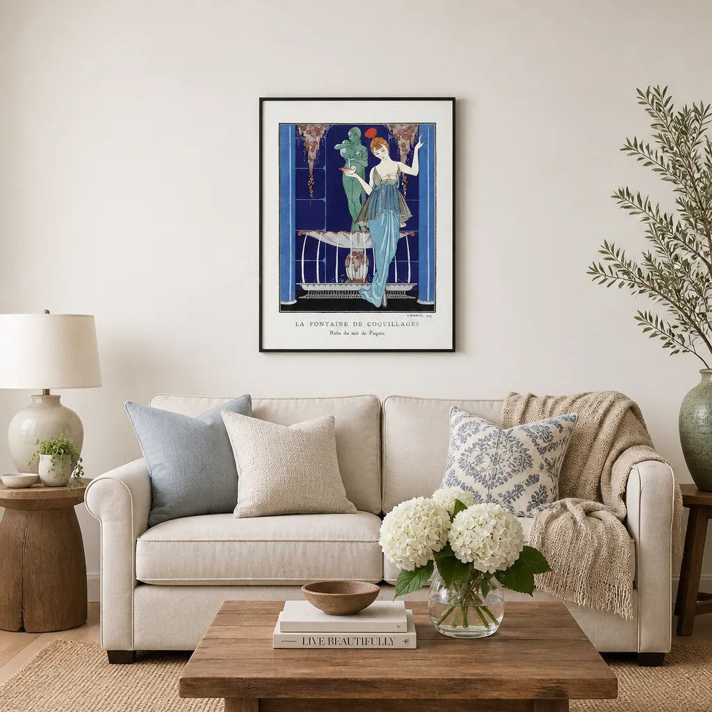 Room mockup featuring Shell Fountain: Dress Art Print