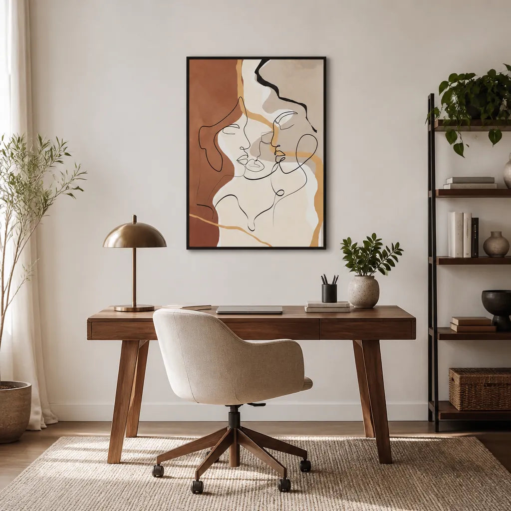 Room mockup featuring Earthy Line Faces Art Print