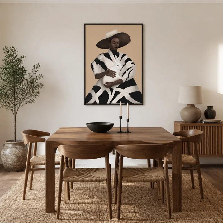 Room mockup featuring Elegant Woman White Rabbit Art Print