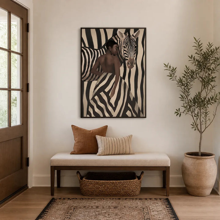 Room mockup featuring Elegant Zebra Woman Art Print