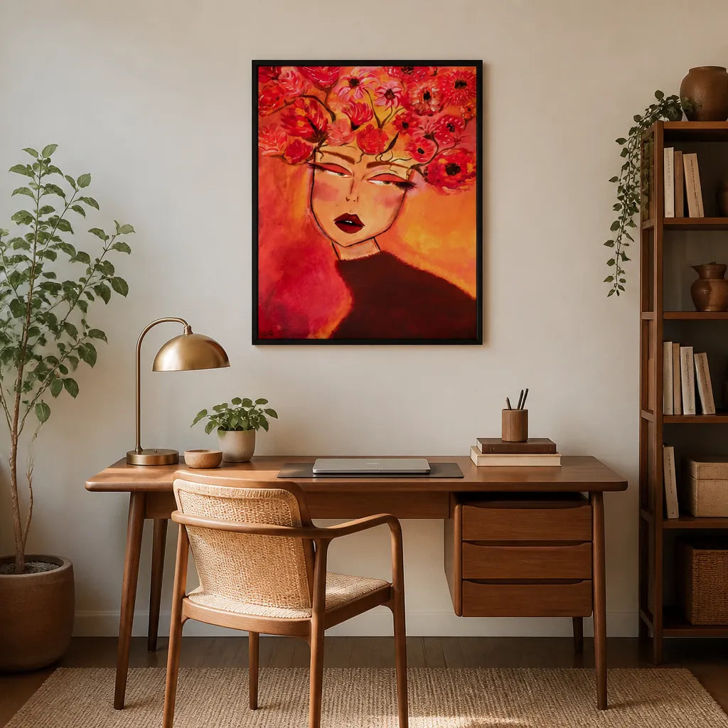 Room mockup featuring Woman with Floral Head - Fashion Girl Art Print