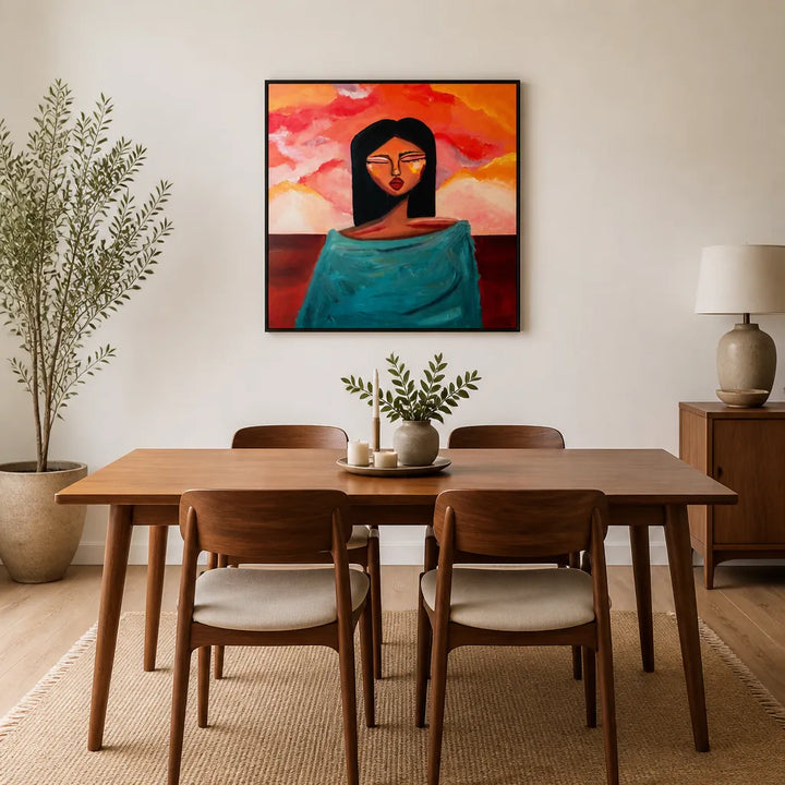 Room mockup featuring Serene Sunset Portrait Art Print