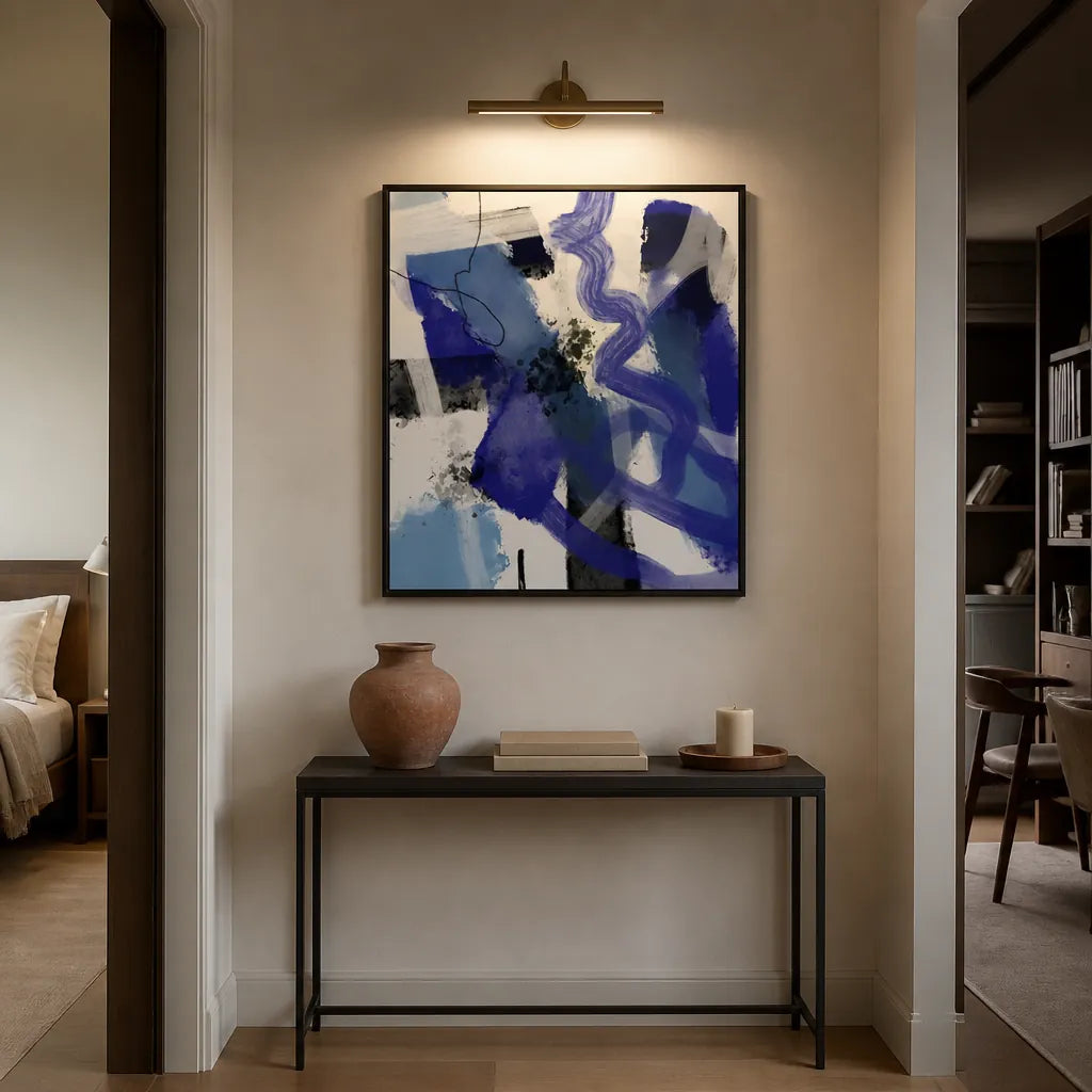 Room mockup featuring Dynamic Blue Brushstrokes Art Print