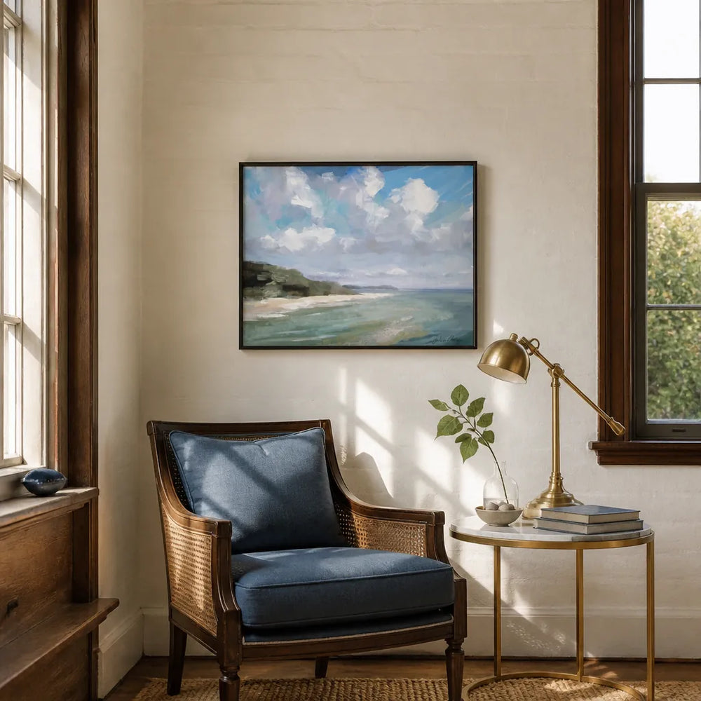 Room mockup featuring Peaceful Beach Scene Art Print