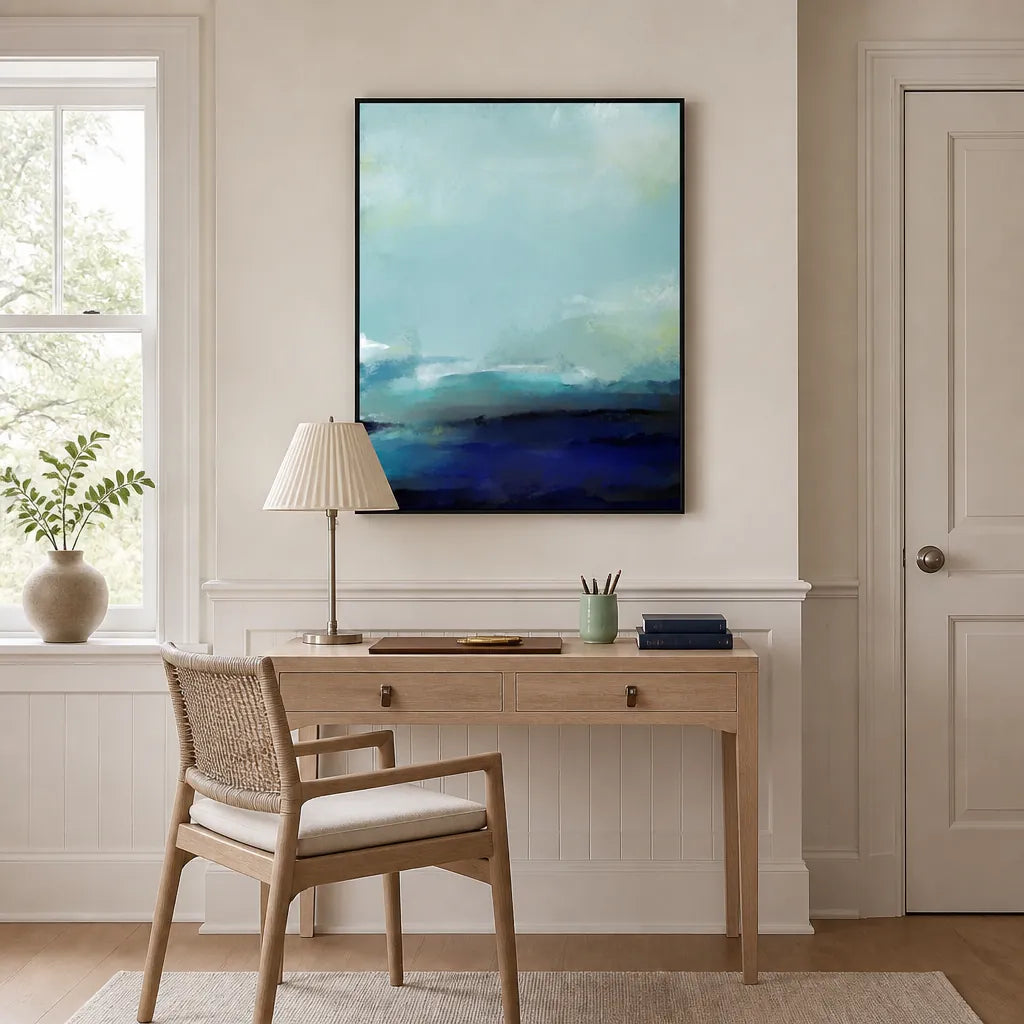 Room mockup featuring Serene Blue Landscape Art Print