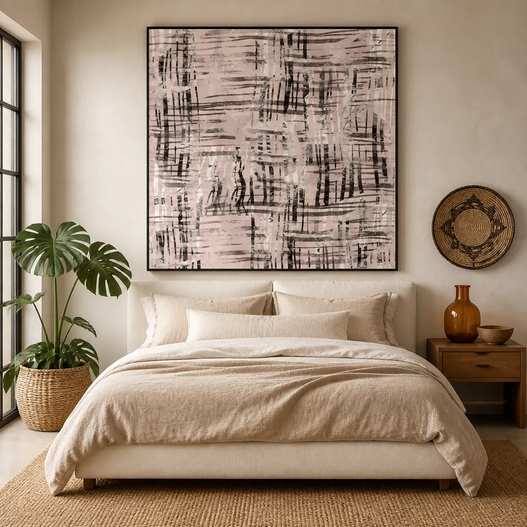 Distressed Woven Pattern Art Print 1 shown in a styled room