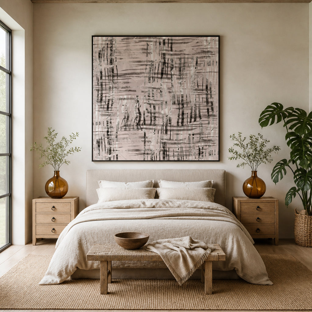 Room mockup featuring Distressed Woven Pattern Art Print 1