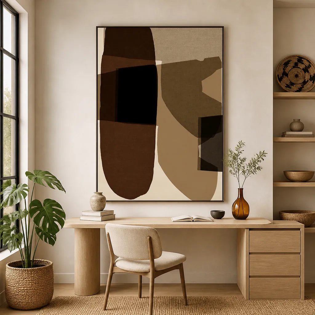 Geometric Earth Tones Art Print 1 shown in a styled room