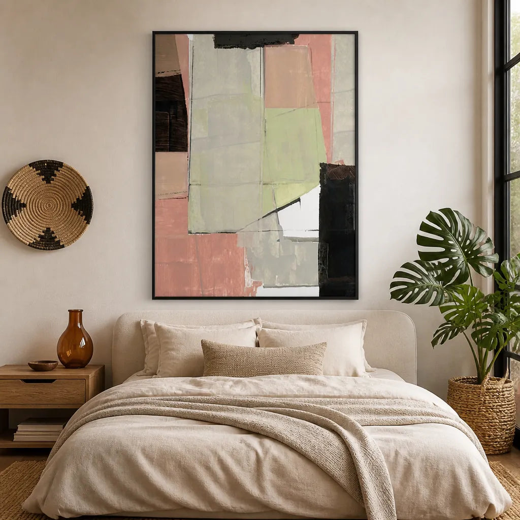 Layered Earthy Blocks Art Print 1 shown in a styled room