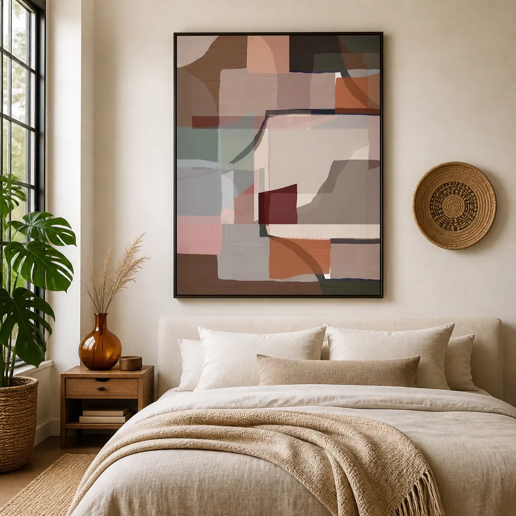 Soft Geometric Layers Art Print 1 shown in a styled room