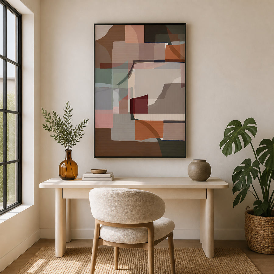 Soft Geometric Layers Art Print 1 in a room setting
