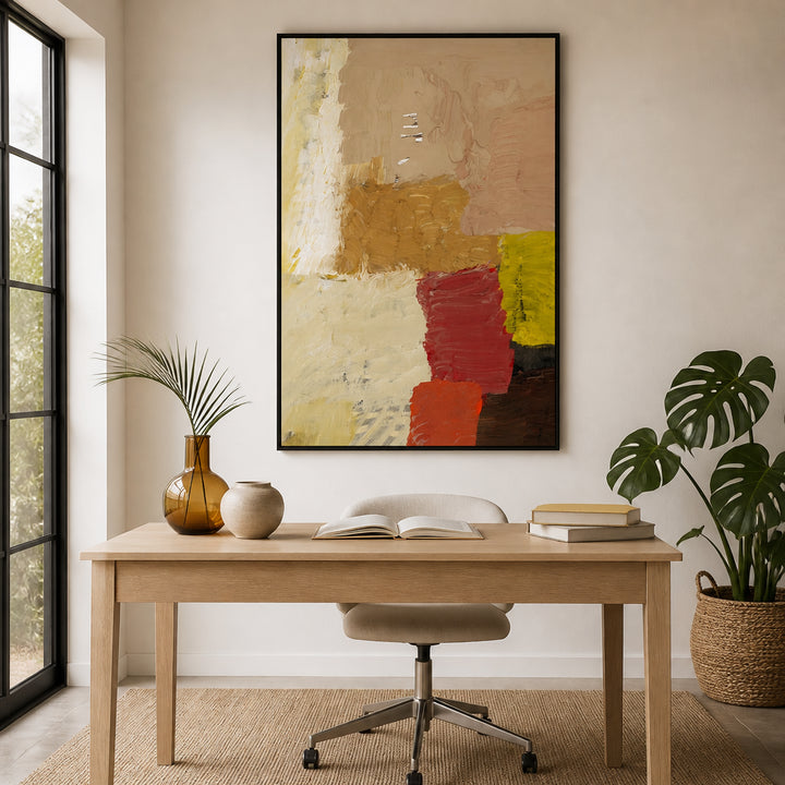 Room mockup featuring Warm Abstract Blocks Art Print 1