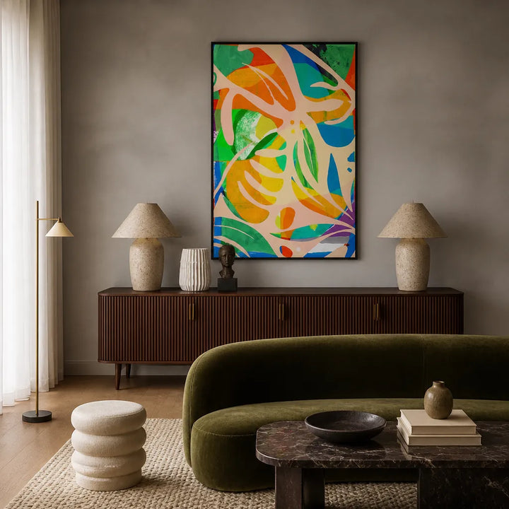Room mockup featuring Vibrant Abstract Leaves Art Print
